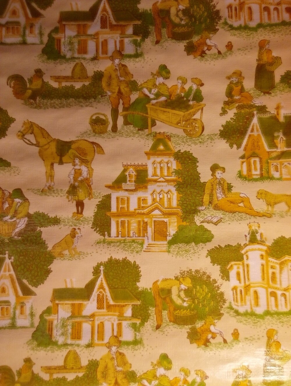 United DeSoto Vintage 1970s European Pastoral Village Toile Motif Wallcovering